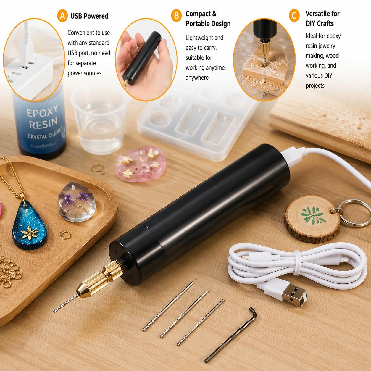 Jewelry Making Dc - Mini Trapano Elettrico Portatile USB, Utensile
