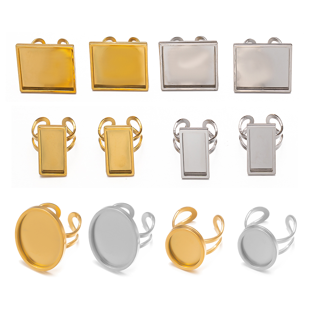 Ring Blank Adjustable - 4 pezzi in acciaio inossidabile quadrato